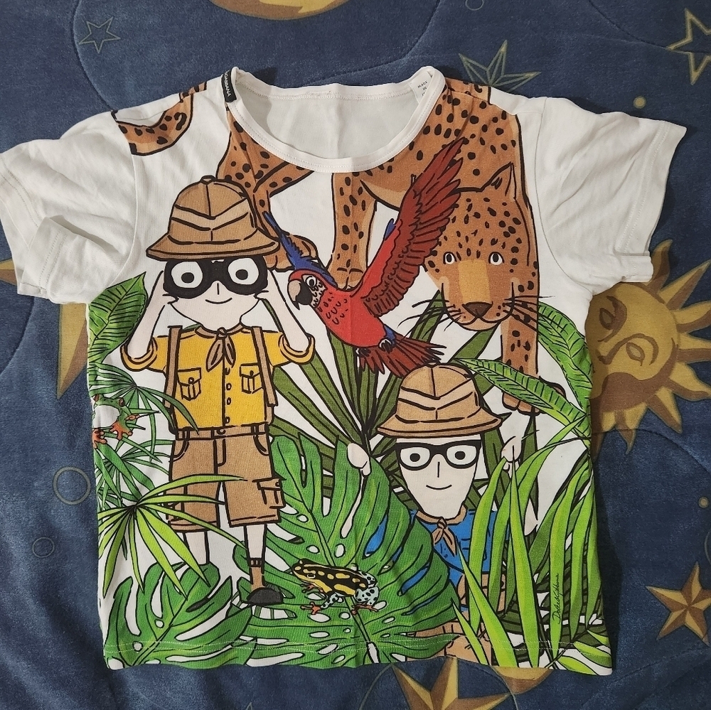 Dolce & Gabbana Green and Brown Short Sleeve Tee